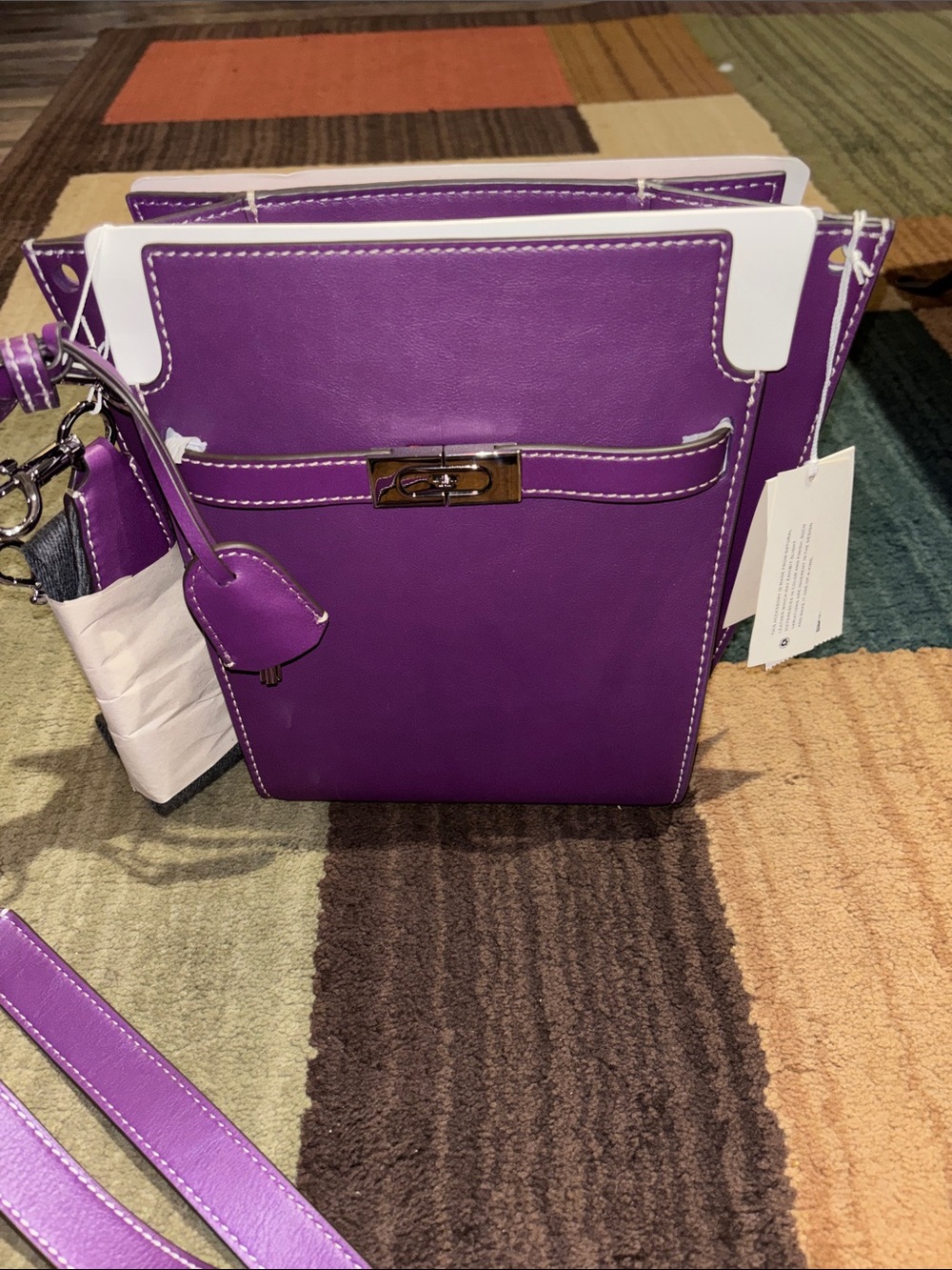 Tory Burch Lee Radzwill Bucket Bag Purple Women's Crossbody Bag -with two straps